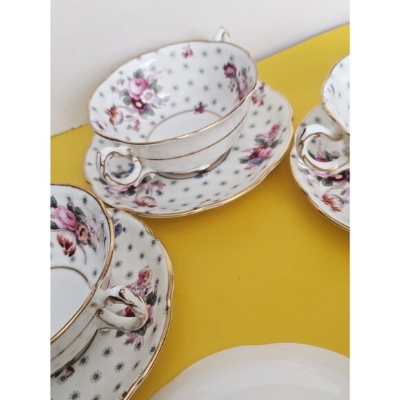 Swansea England Bone China  Two Handled Soup Bowls & Saucer sets(4)  Midsummer - Picture 14 of 15